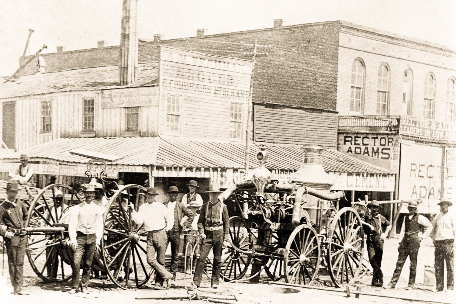 Bryan firemen in 1887 in Downtown Bryan