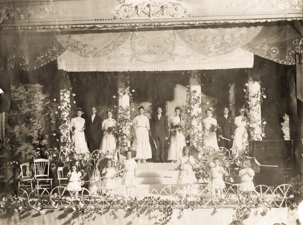 1908: Graduating class of Bryan High School, in the Opera House in 1908.