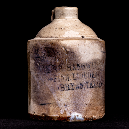 1890-1910 Texas stoneware whisky jug - Hanowich Fine Liquors, Bryan, Texas