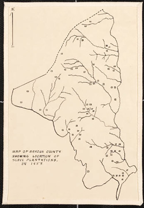 Brazos County Map of Slave Plantation locations in 1859