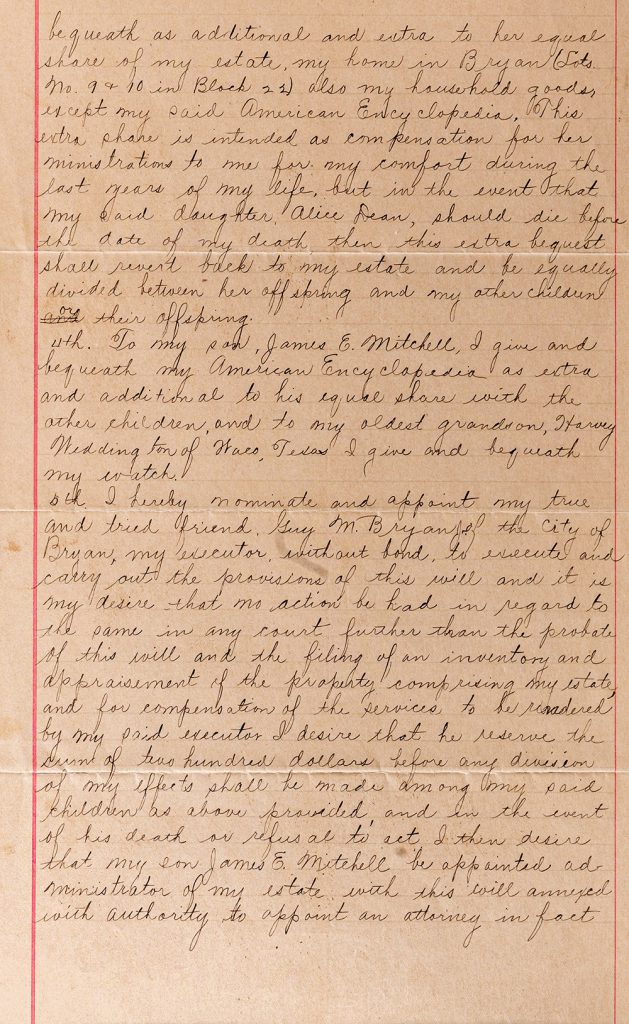 Harvey Mitchell's Last Will and Testament - July 6, 1899. - page 2