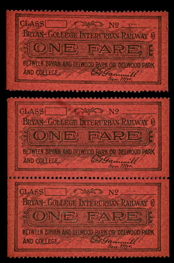 Tickets for the Bryan College Interurban Railway circa 1910-1923.