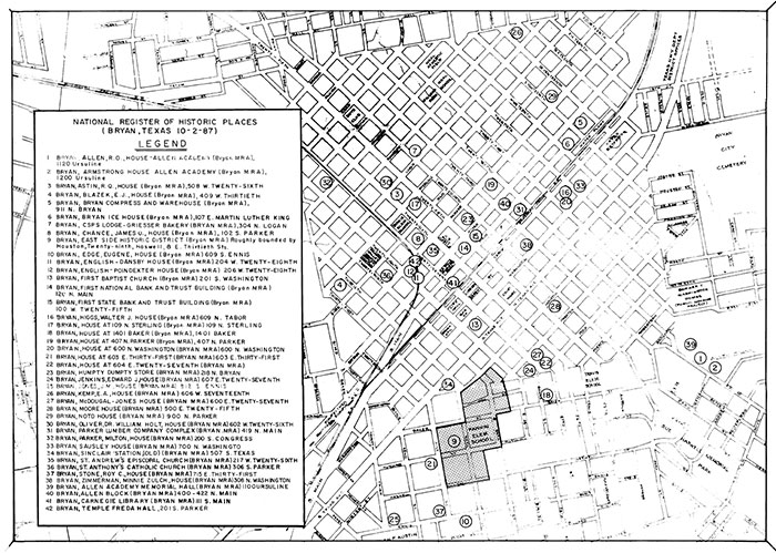 City of Bryan National Register of Historic Places Map 1987
