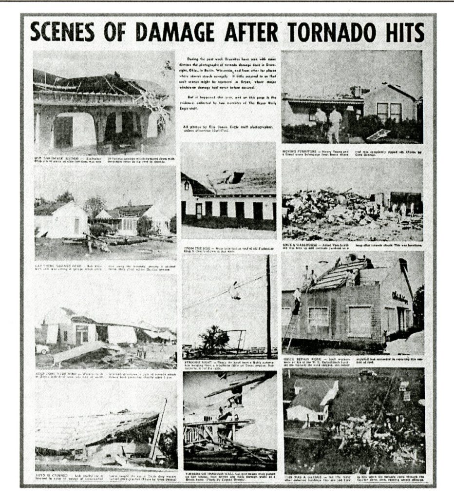 Scenes from the tornado damage in Bryan in early April 1956. (Source: Newspapers.com via The Eagle)
