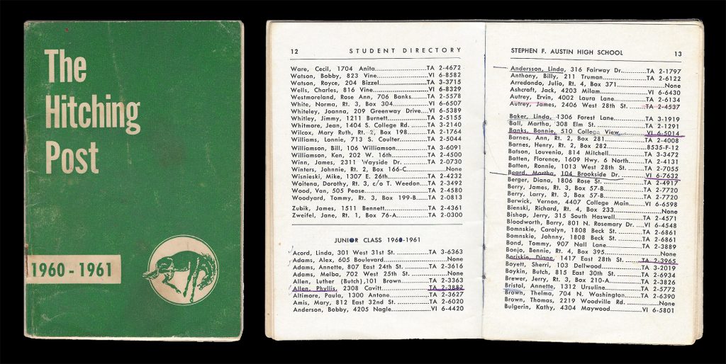 Hitching Post - the 1960-61 student directory of SFA High School.