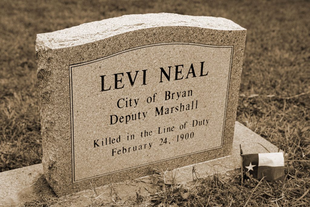 Levi Neal memorial marker in Bryan City Cemetery