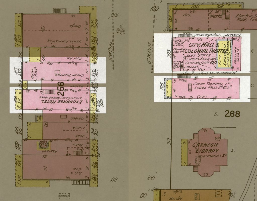 1912 Sanborn Fire Insurance Maps showing theaters in downtown bryan