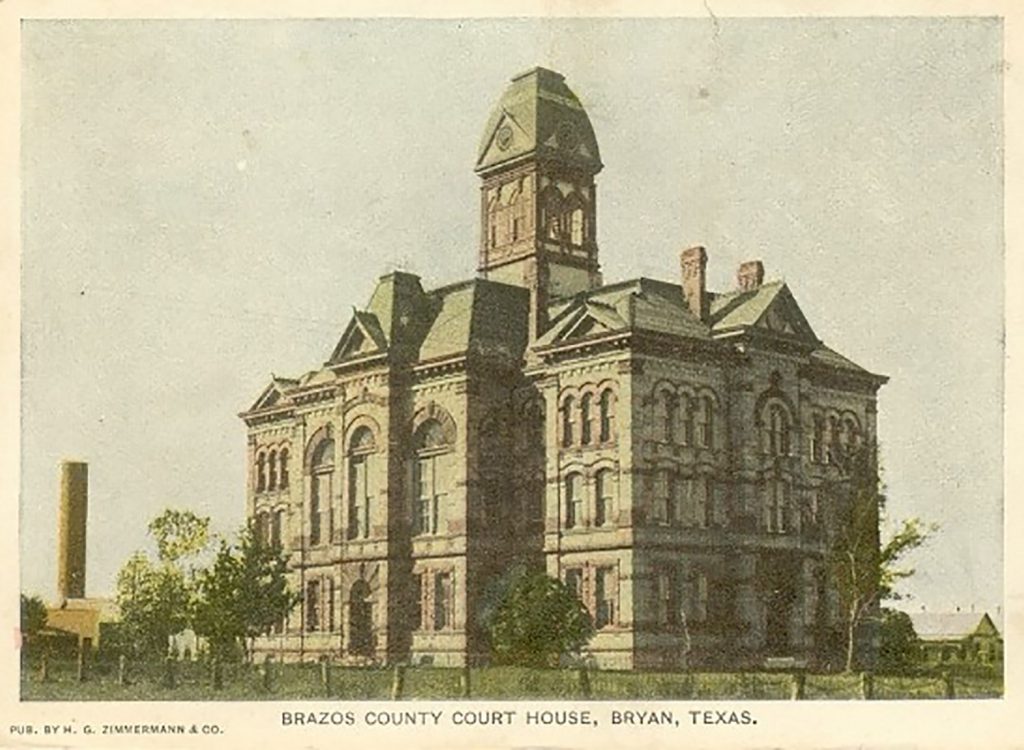 Postcard of the 1892 Brazos County courthouse from the first half of the 20th century.