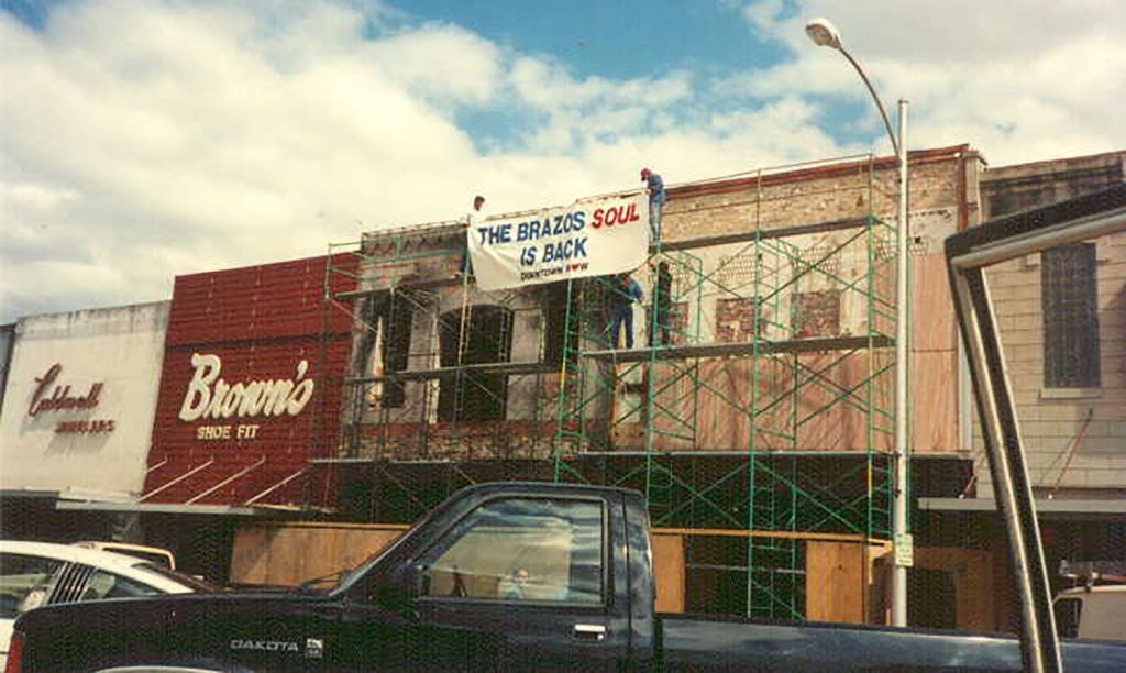 Main street renovations on building facades in the early 2000s.
