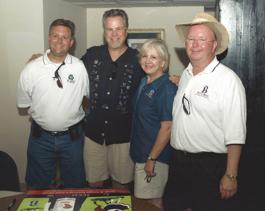 Texas Reds Festival 2009. From left, councilmember Jason Bienski, recording star Robert Earl Keen, councilmember Ann Horton and mayor Mark Conlee.