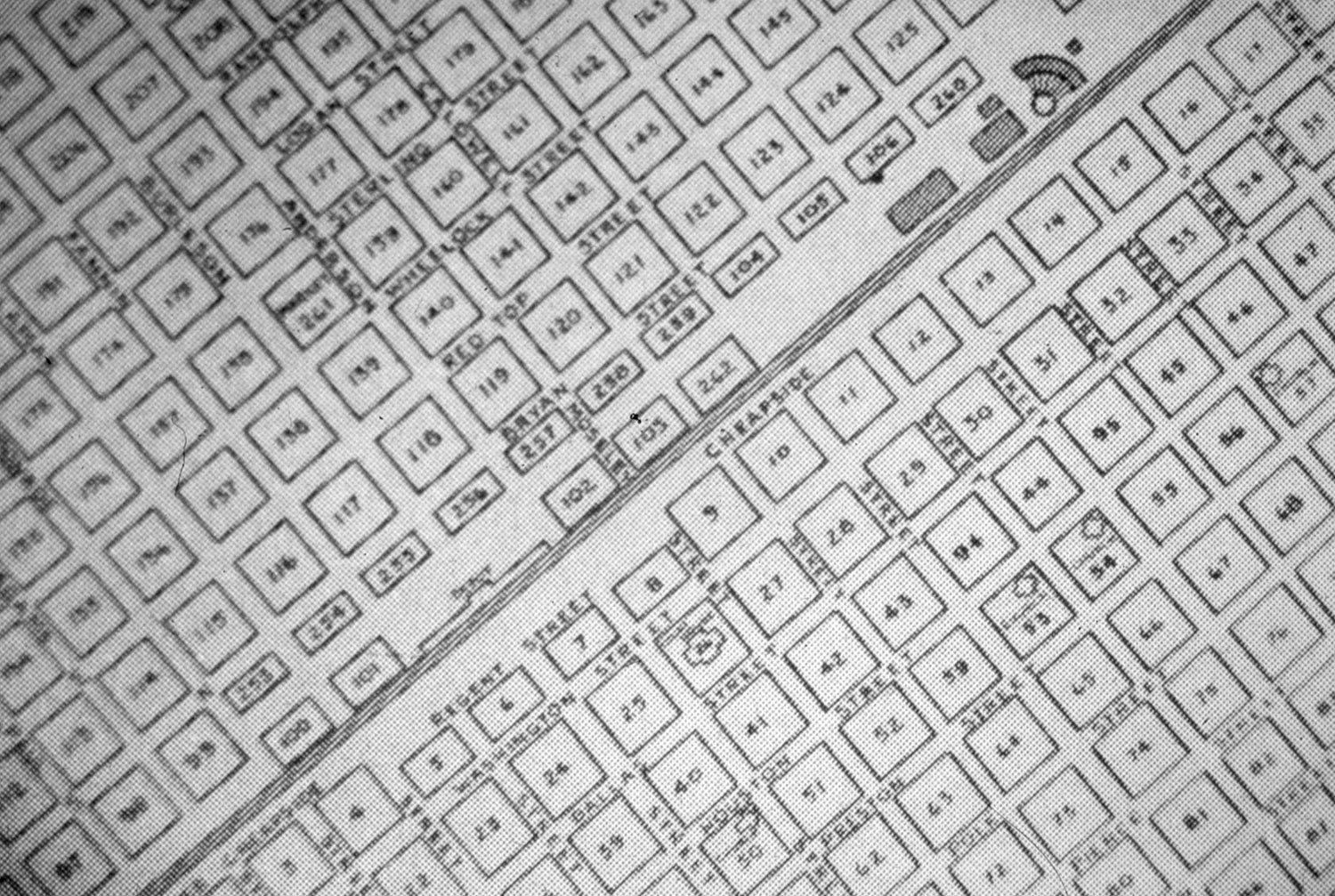 downtown bryan grid street map before the streets were numbered.