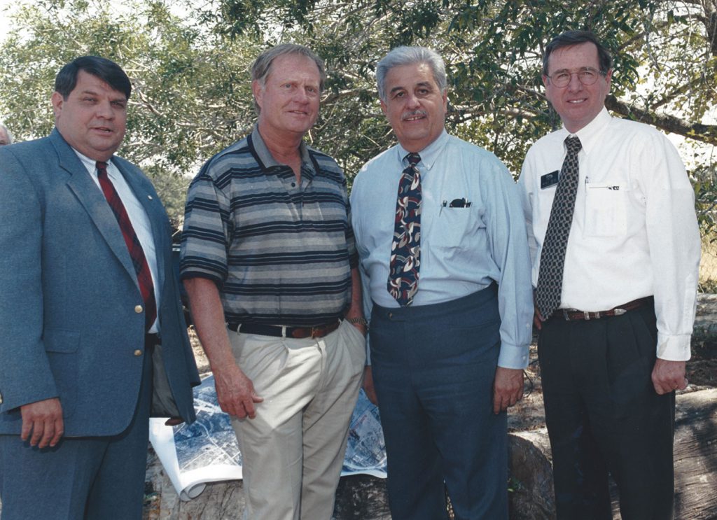 Bryan Mayor Lonnie Stabler, golf legend Jack Nicklaus, Greg Rodriguez and Mike Beal shown here touring the Traditions site in the late 1990s.